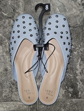 Time and Tru Blue Studded Slip-On Mules Size 8 NWT